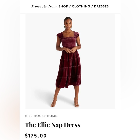 NWT Hill House Rich Burgundy Velvet Midi Dress - Picture 2 of 5